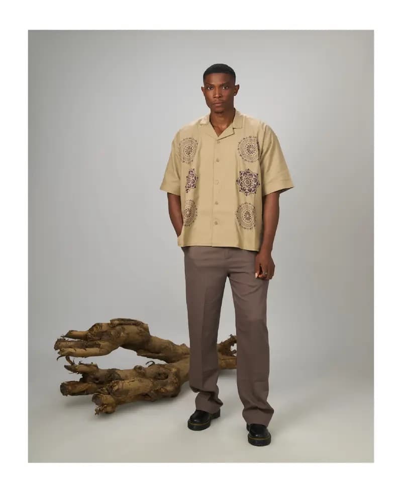 NS Wears TEGA — khaki embroidered shirt and trousers